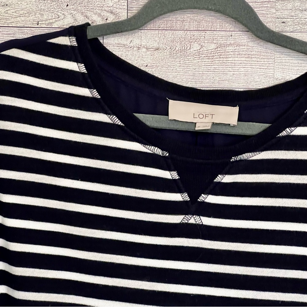 BlueWhite LOFT Women Cotton Polyester Blouse High Low Hem 3/4 Sleeve Striped‎ M - Picture 2 of 12